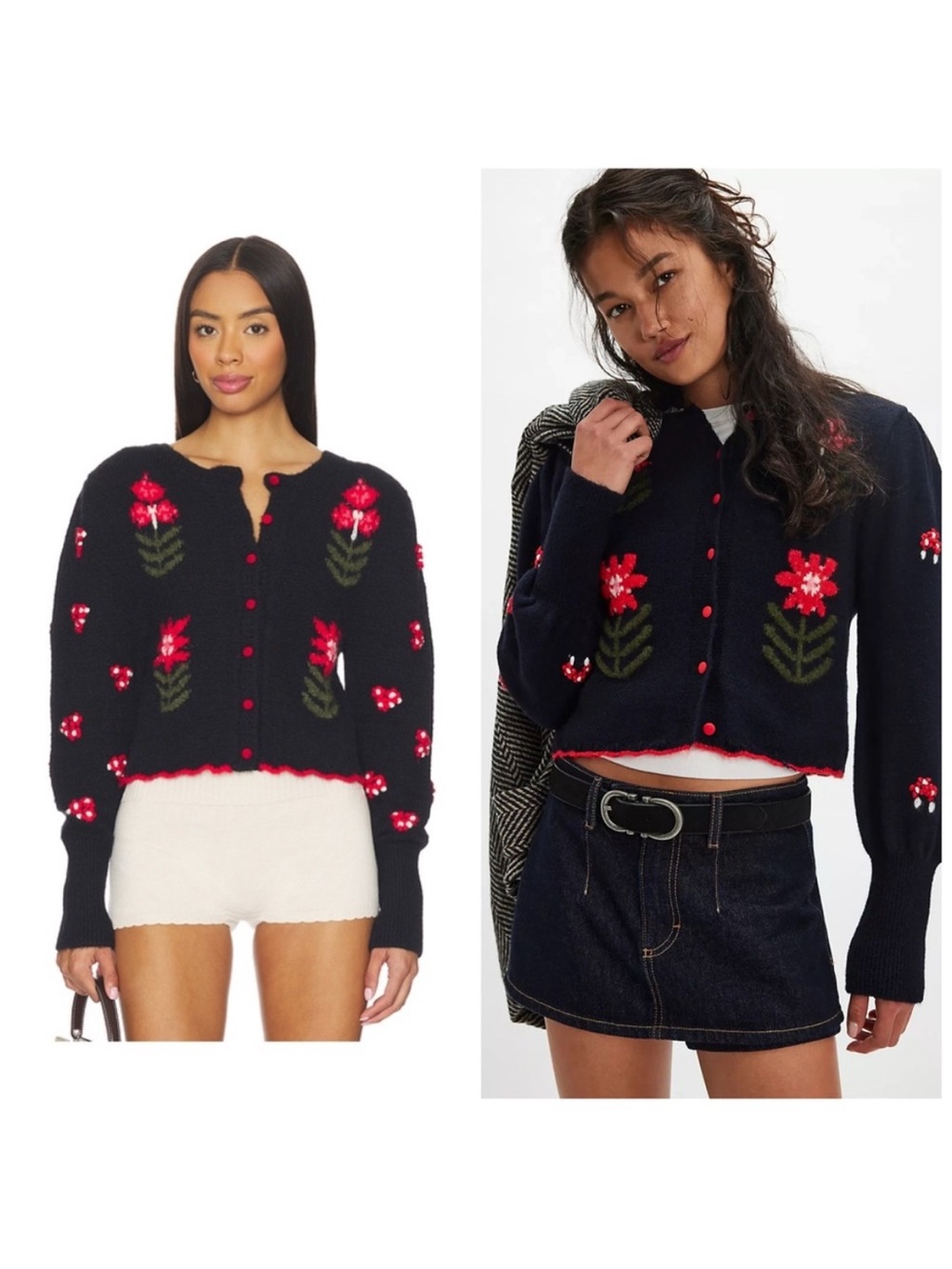 Free People Floral Knit Cardigan Red Accents Size Small